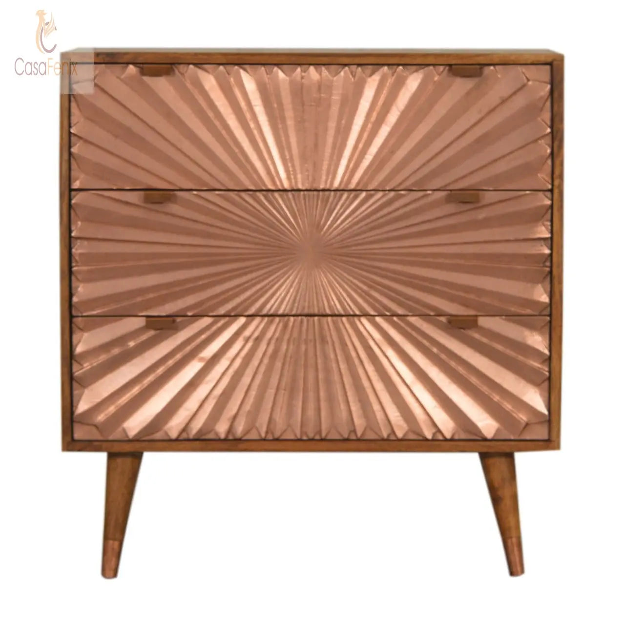Manila Copper Chest 3 Metal Fronted Doors Chestnut Finish Nordic Design - CasaFenix