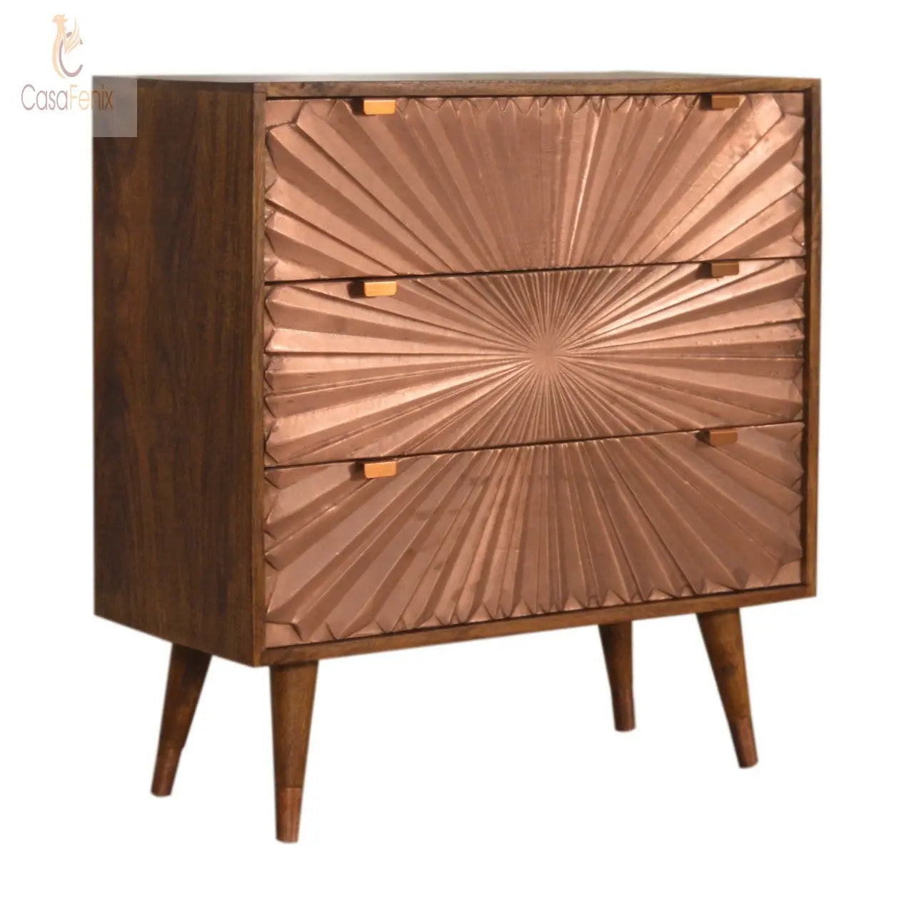 Manila Copper Chest 3 Metal Fronted Doors Chestnut Finish Nordic Design - CasaFenix