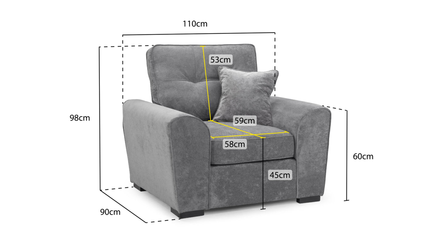 Maxwell Plush Velvet Fabric Sofa in Grey 1, 2, 3 Seat, 4 Seat Corner Settee & Footstool Sofa CasaFenix