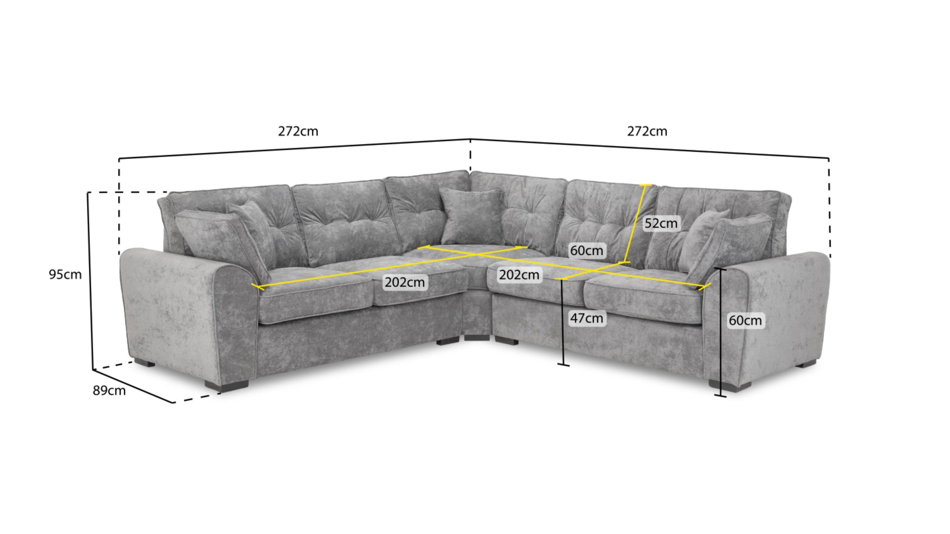 Maxwell Plush Velvet Fabric Sofa in Grey 1, 2, 3 Seat, 4 Seat Corner Settee & Footstool Sofa CasaFenix