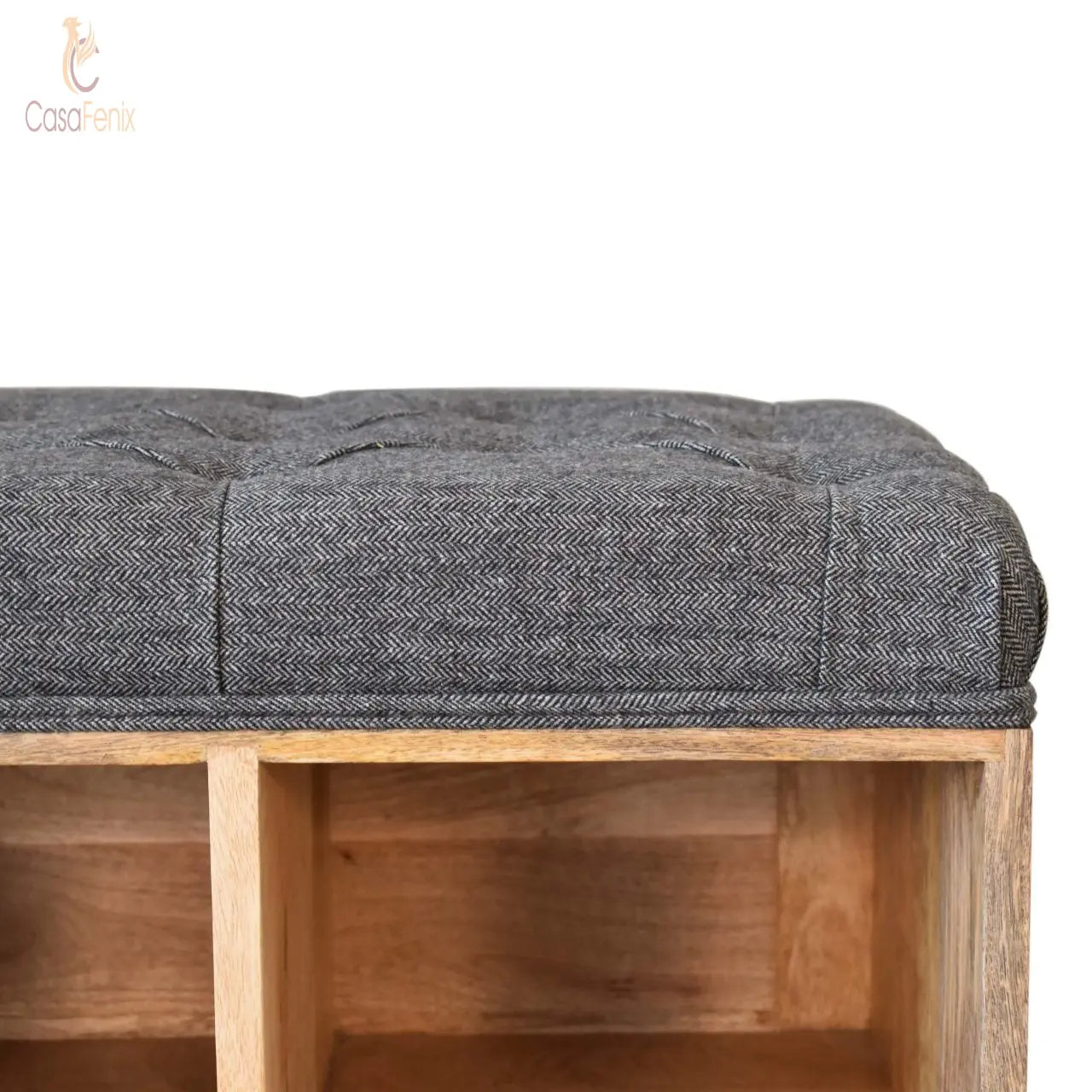 Mini Black Shoe Storage Footstool Upholstered Solid Mango Wood - CasaFenix