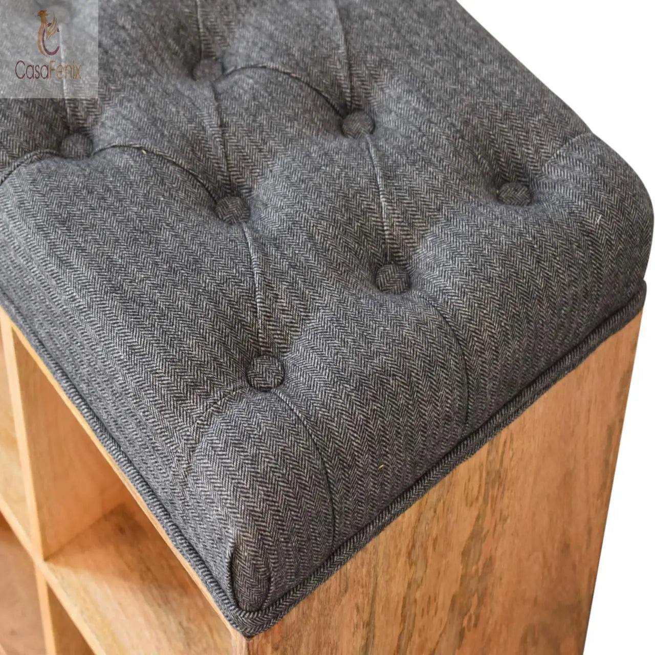 Mini Black Shoe Storage Footstool Upholstered Solid Mango Wood - CasaFenix