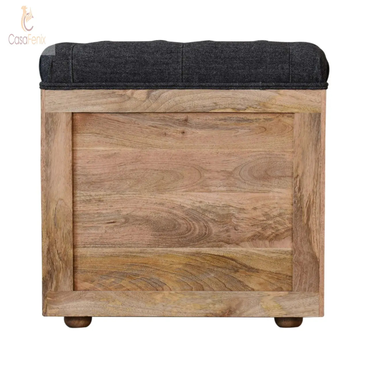 Mini Black Shoe Storage Footstool Upholstered Solid Mango Wood - CasaFenix