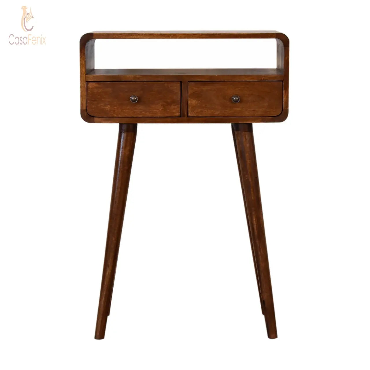 Mini Chestnut Curved Console Table 2 Drawers Nordic Style Solid Mango Wood - CasaFenix