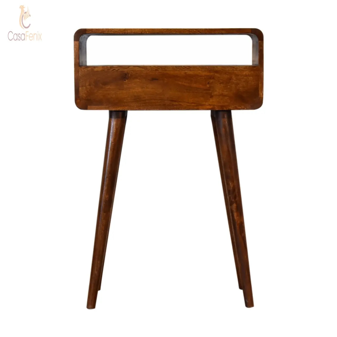 Mini Chestnut Curved Console Table 2 Drawers Nordic Style Solid Mango Wood - CasaFenix