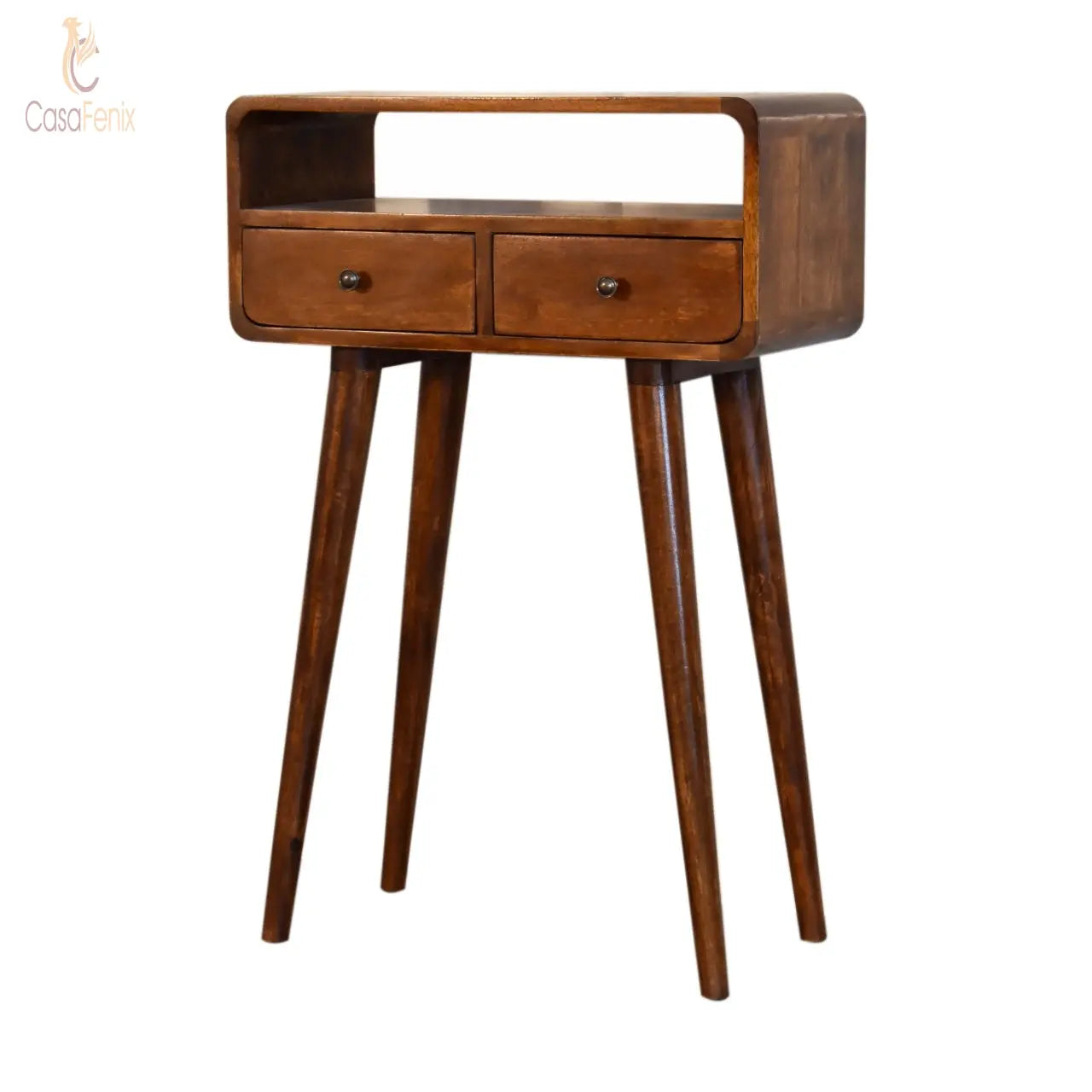 Mini Chestnut Curved Console Table 2 Drawers Nordic Style Solid Mango Wood - CasaFenix