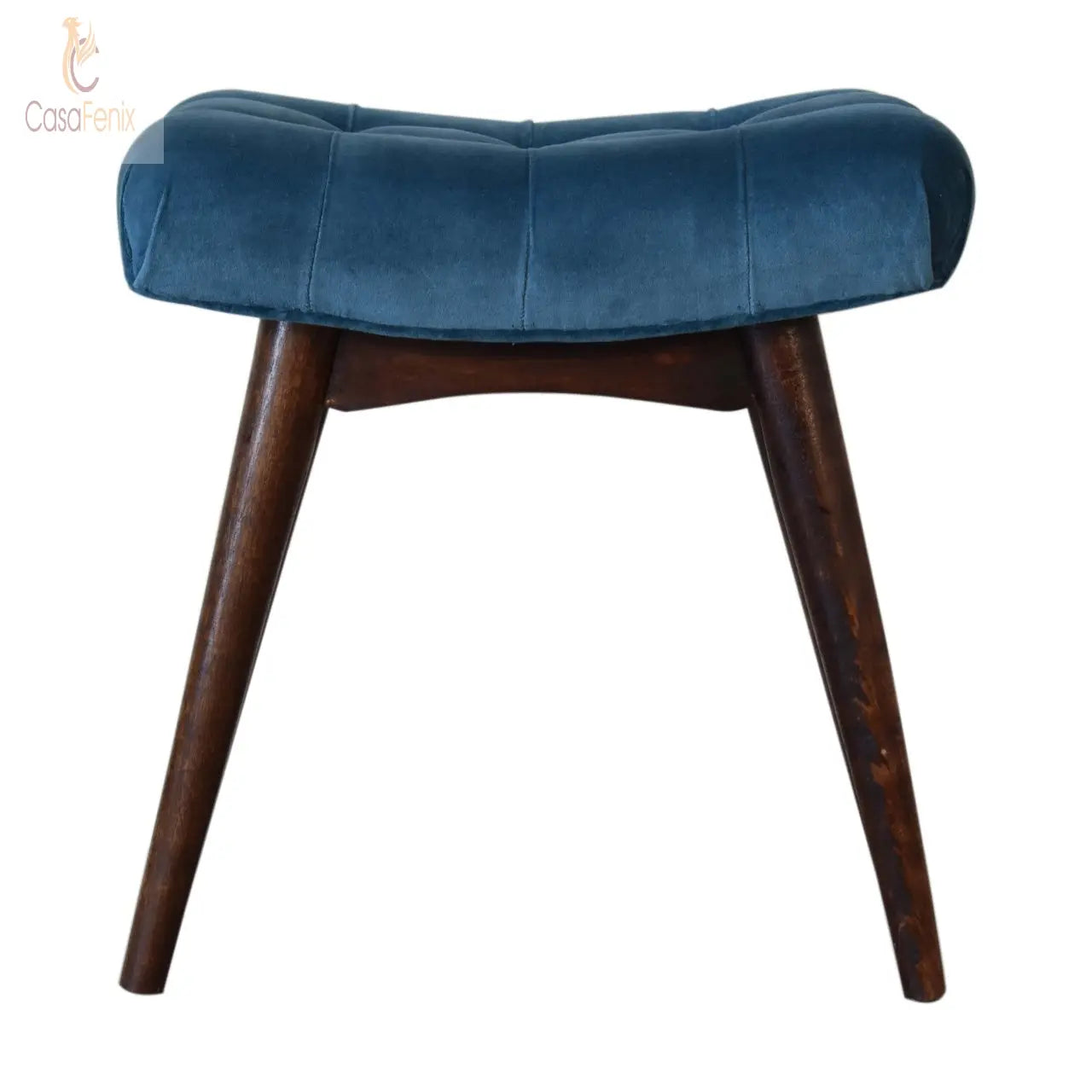 Mini Teal Cotton Velvet Curved Bench Nordic Upholstered Design - CasaFenix