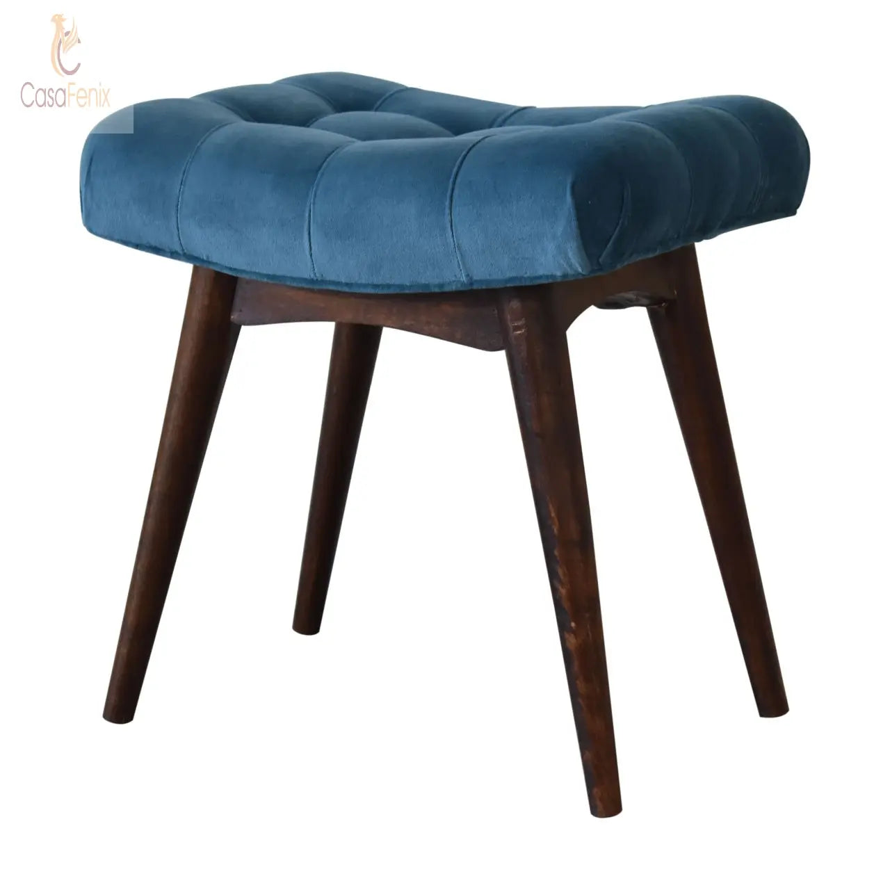 Mini Teal Cotton Velvet Curved Bench Nordic Upholstered Design - CasaFenix