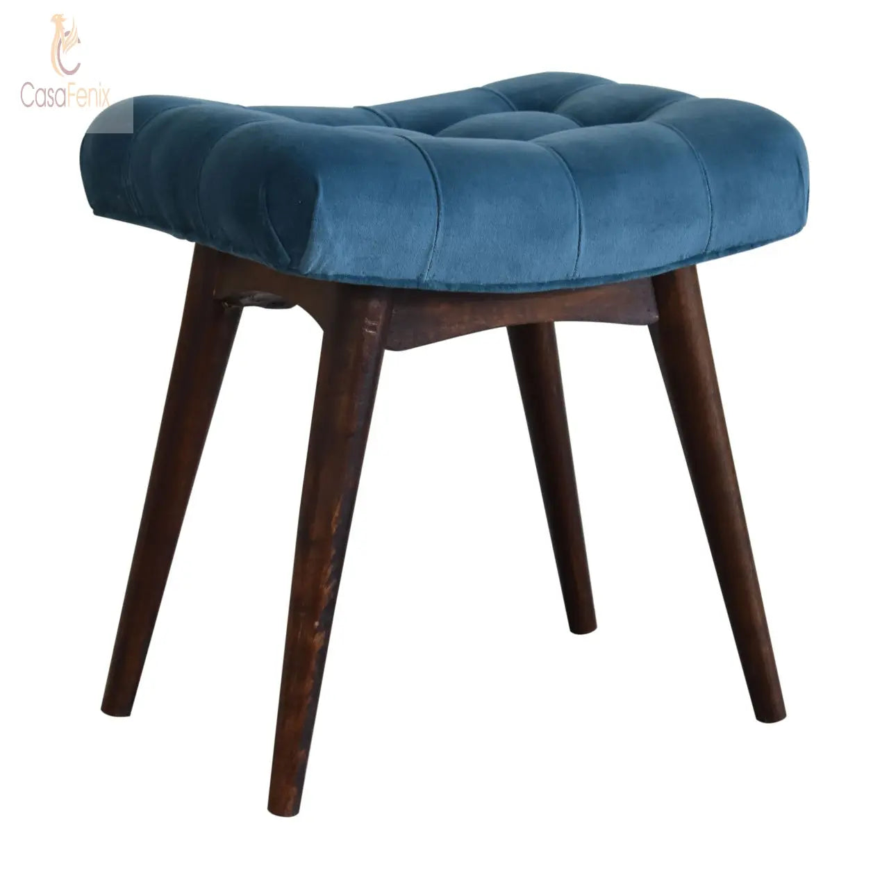 Mini Teal Cotton Velvet Curved Bench Nordic Upholstered Design - CasaFenix