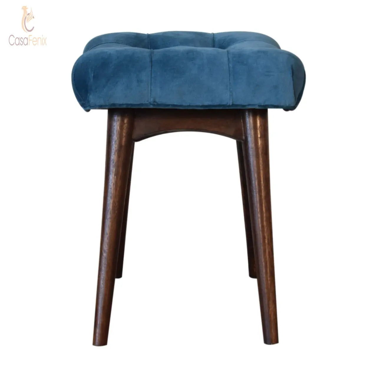 Mini Teal Cotton Velvet Curved Bench Nordic Upholstered Design - CasaFenix