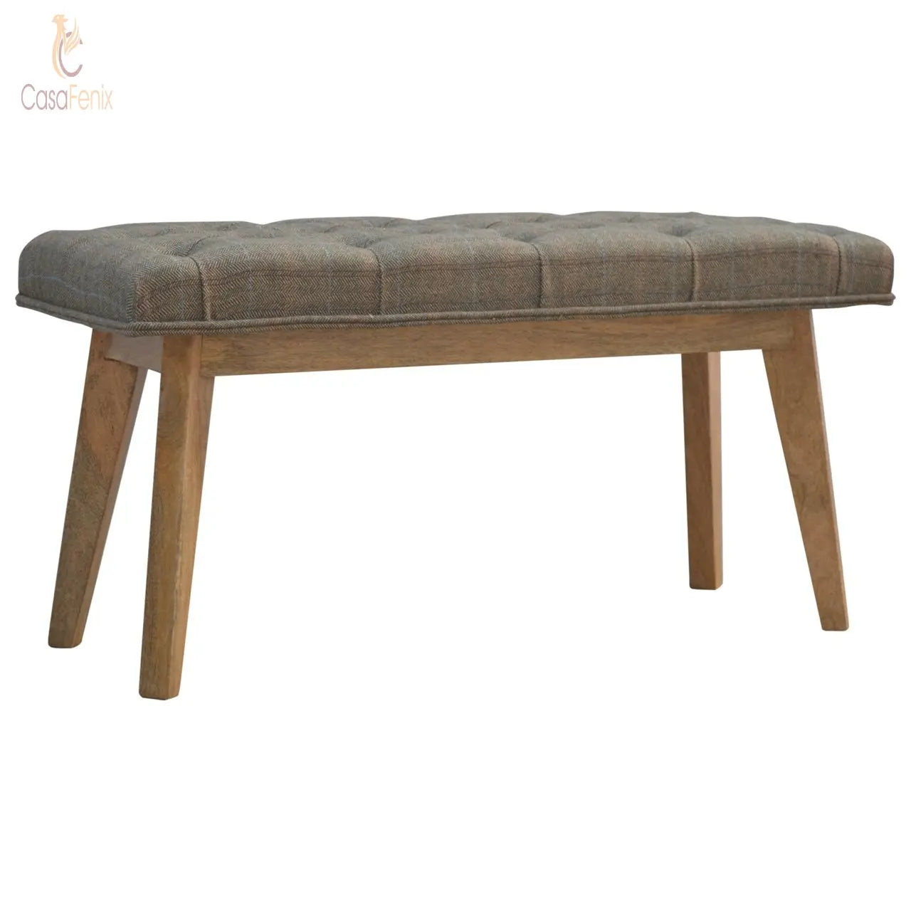 Multi Tweed Deep Button Bedroom Bench 100% solid mango wood, and upholstered in multi tweed - CasaFenix