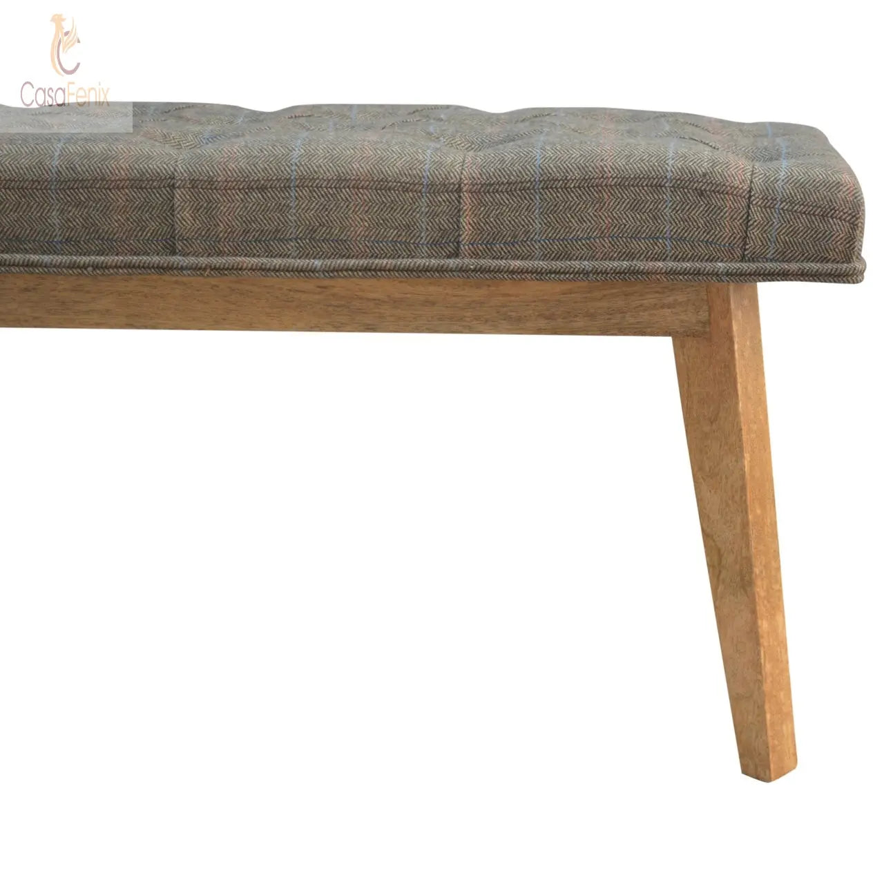 Multi Tweed Deep Button Bedroom Bench 100% solid mango wood, and upholstered in multi tweed - CasaFenix
