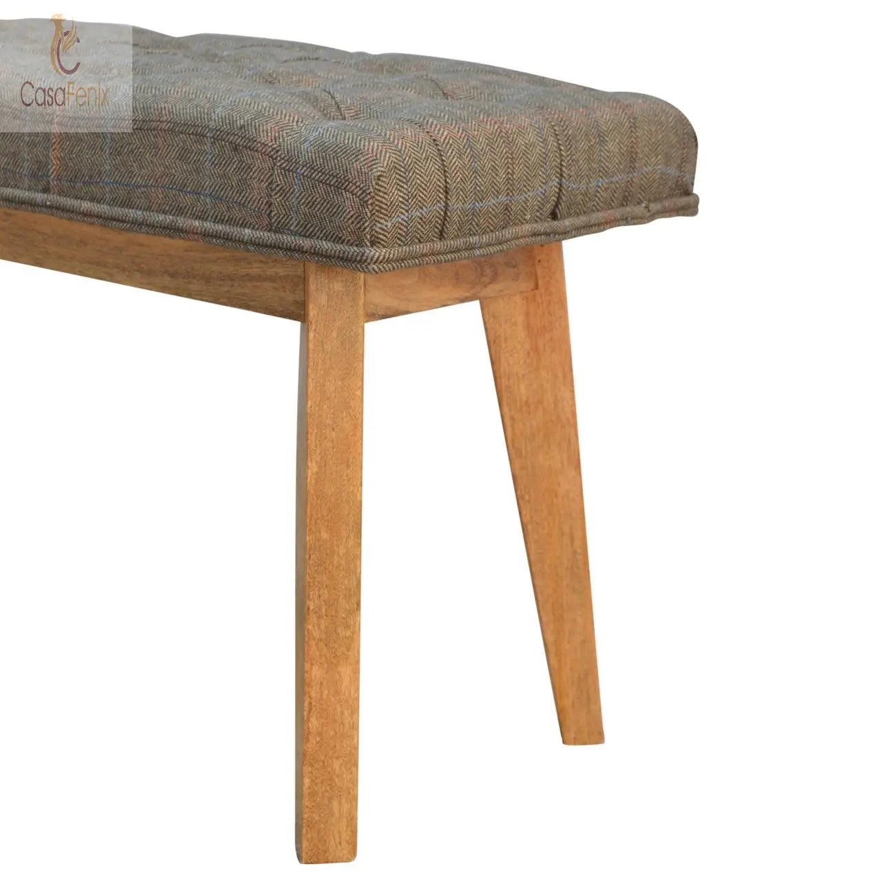 Multi Tweed Deep Button Bedroom Bench 100% solid mango wood, and upholstered in multi tweed - CasaFenix