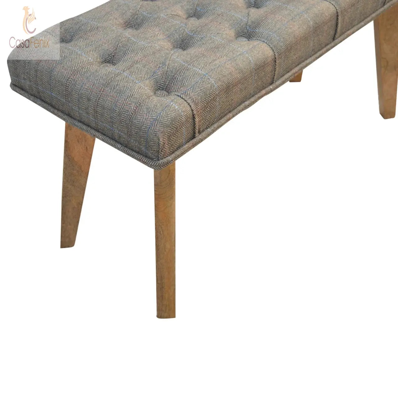 Multi Tweed Deep Button Bedroom Bench 100% solid mango wood, and upholstered in multi tweed - CasaFenix