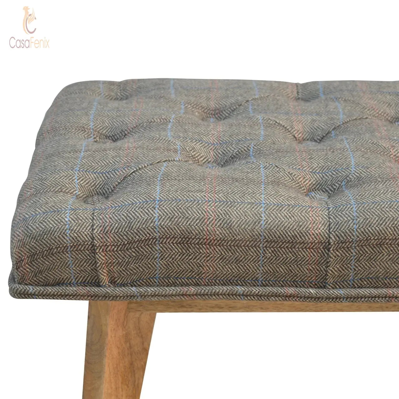 Multi Tweed Deep Button Bedroom Bench 100% solid mango wood, and upholstered in multi tweed - CasaFenix