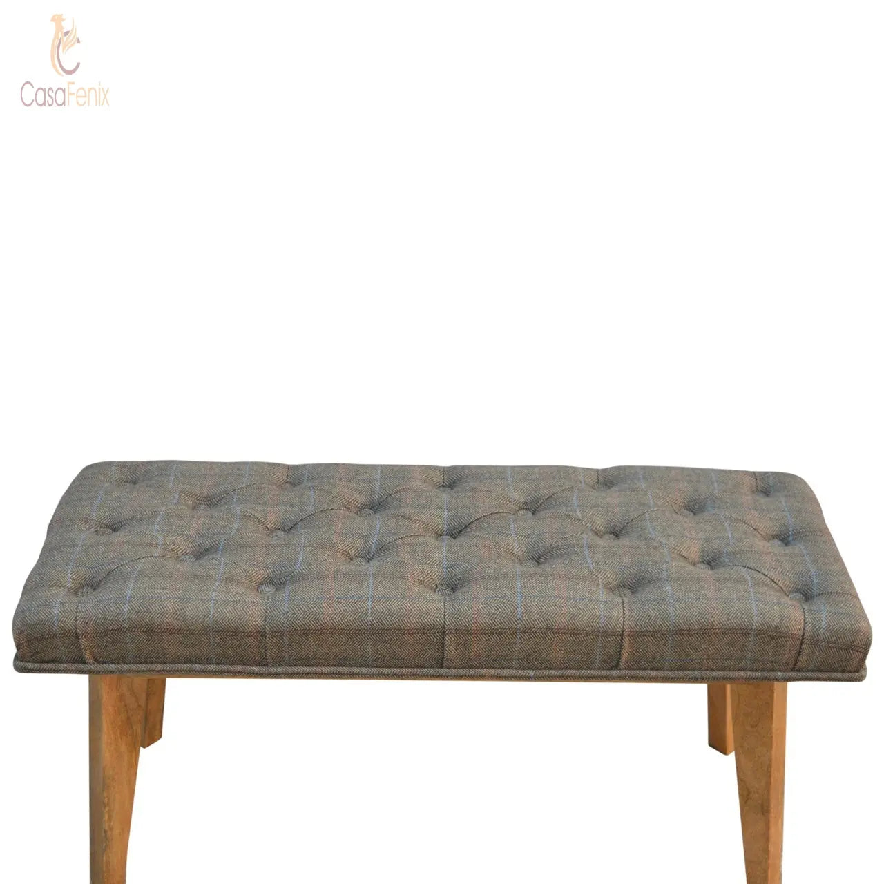 Multi Tweed Deep Button Bedroom Bench 100% solid mango wood, and upholstered in multi tweed - CasaFenix