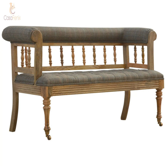 Multi Tweed Deep Button Hallway Bench 100% Solid Mango Wood - CasaFenix