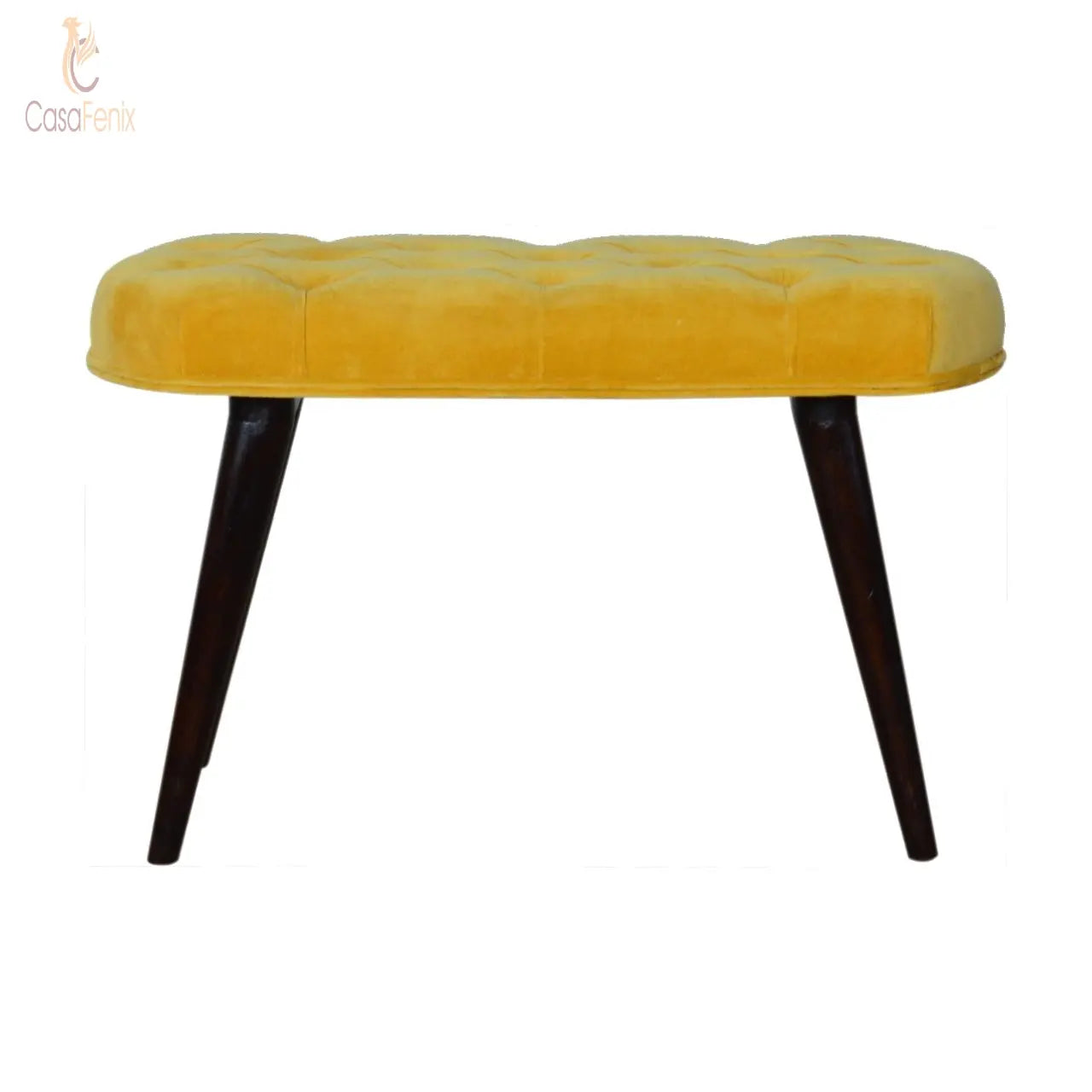 Mustard Cotton Velvet Deep Button Bedroom Bench - CasaFenix