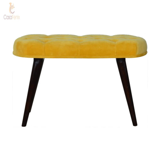 Mustard Cotton Velvet Deep Button Bedroom Bench - CasaFenix