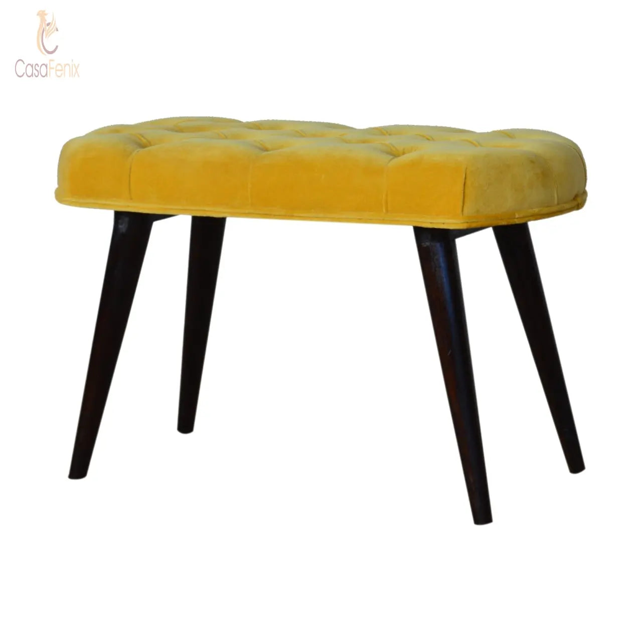 Mustard Cotton Velvet Deep Button Bedroom Bench - CasaFenix