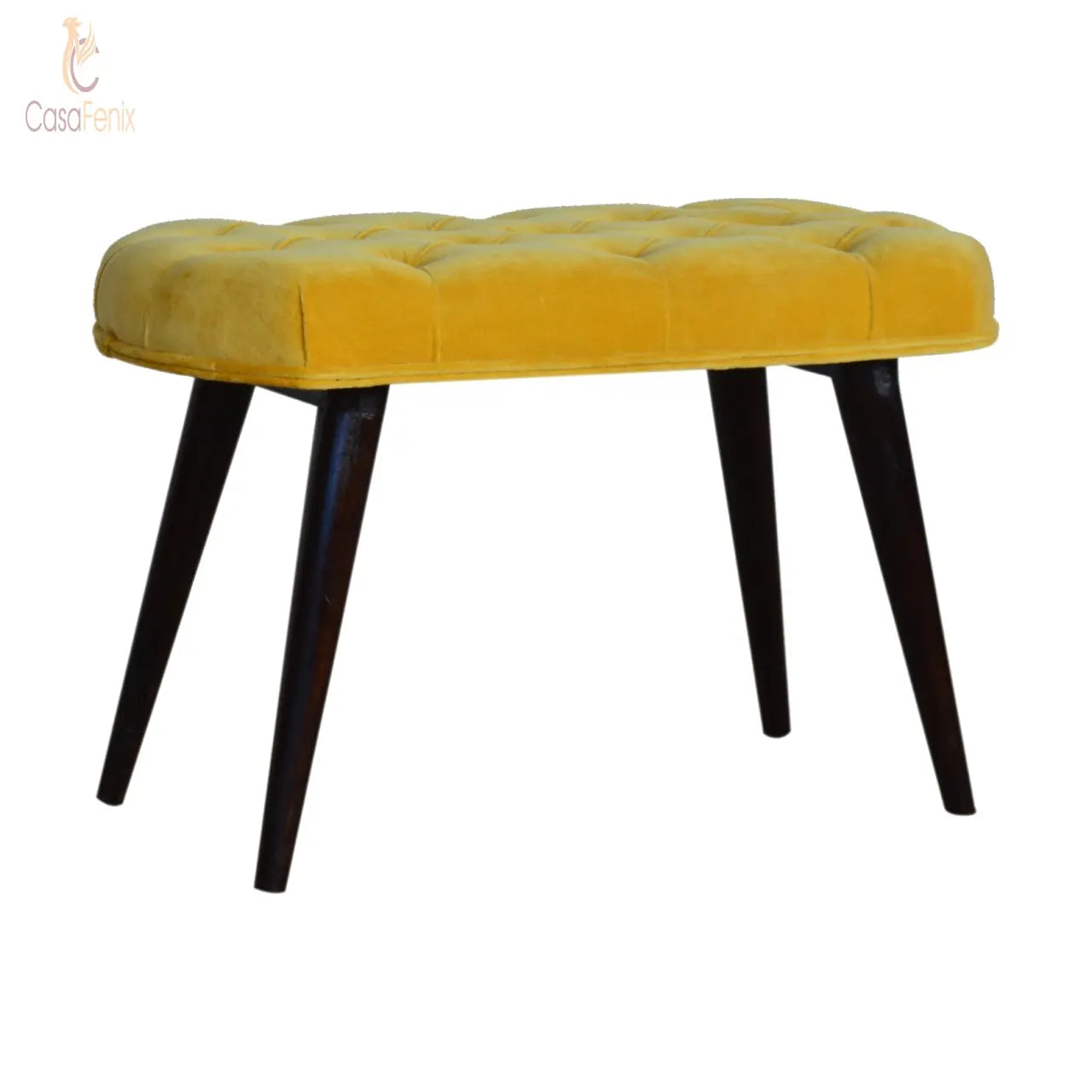 Mustard Cotton Velvet Deep Button Bedroom Bench - CasaFenix