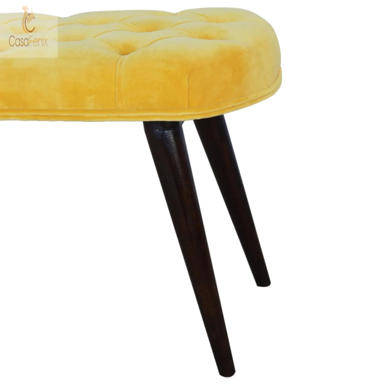 Mustard Cotton Velvet Deep Button Bedroom Bench - CasaFenix