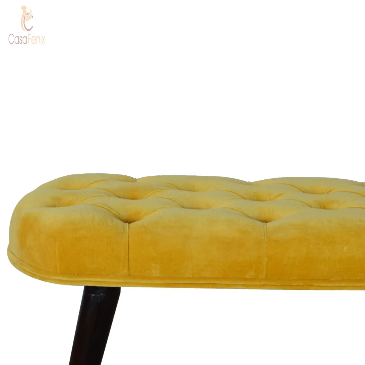 Mustard Cotton Velvet Deep Button Bedroom Bench - CasaFenix