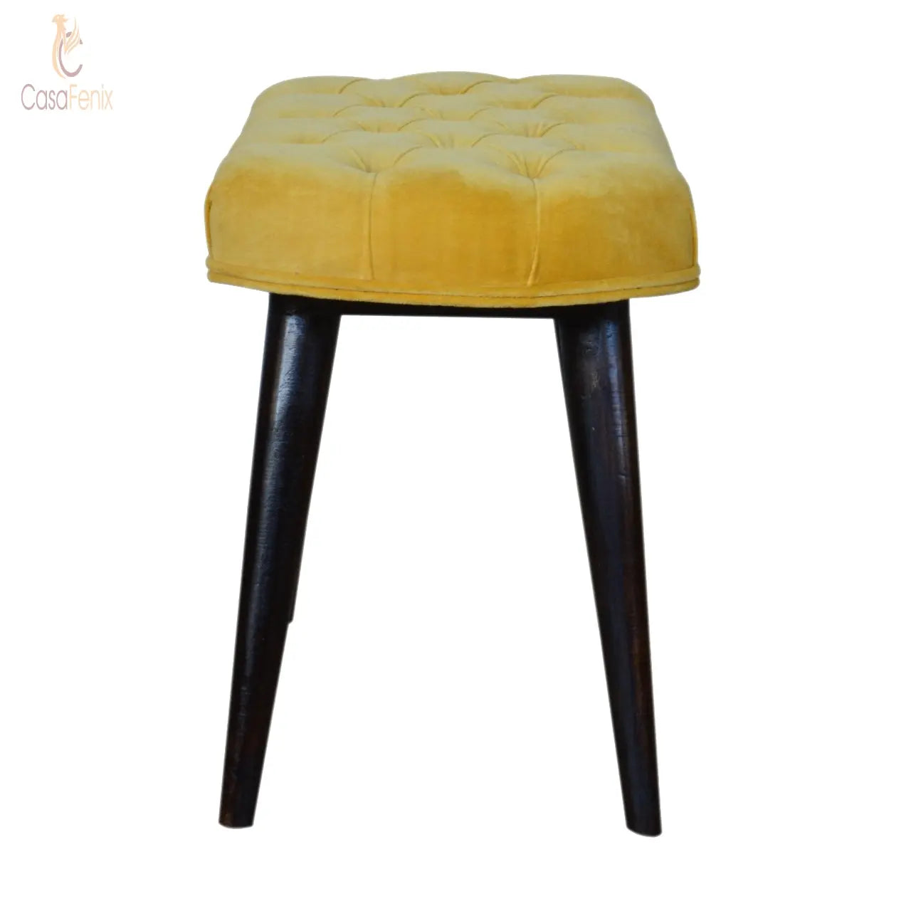 Mustard Cotton Velvet Deep Button Bedroom Bench - CasaFenix