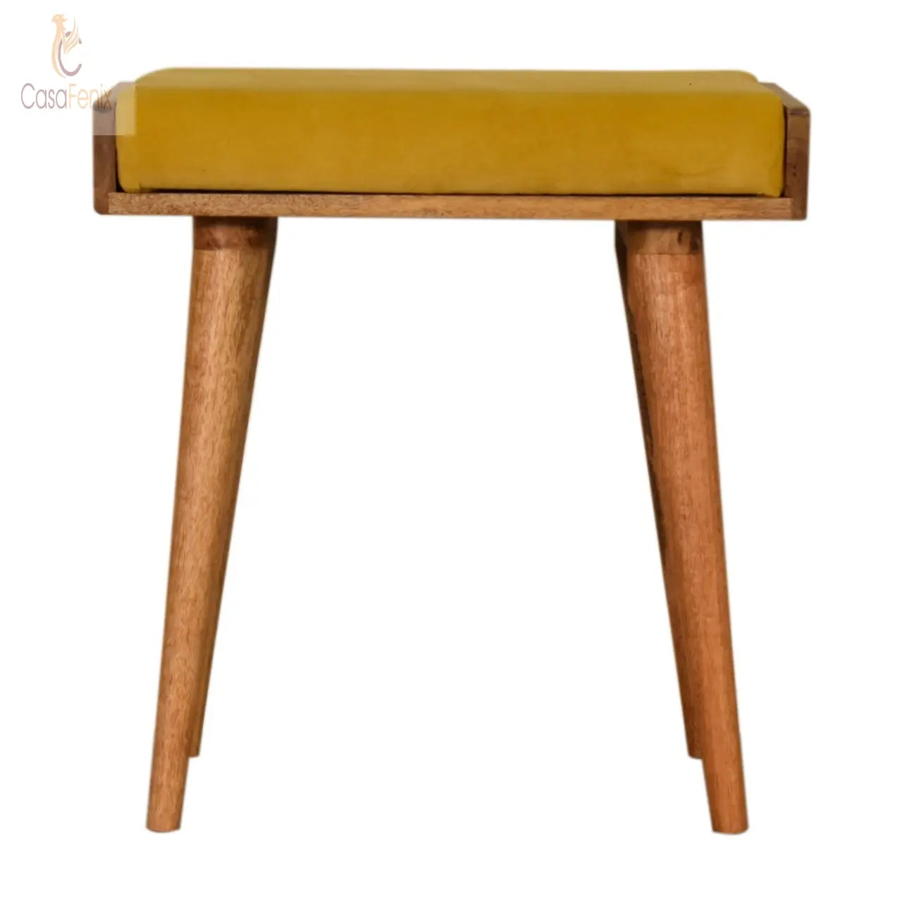 Mustard Velvet Tray Nordic Style Footstool Solid Mango Wood - CasaFenix