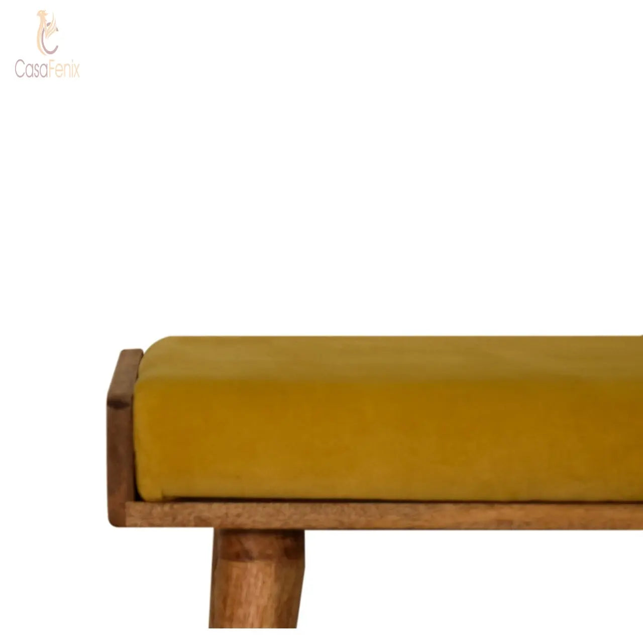 Mustard Velvet Tray Nordic Style Footstool Solid Mango Wood - CasaFenix