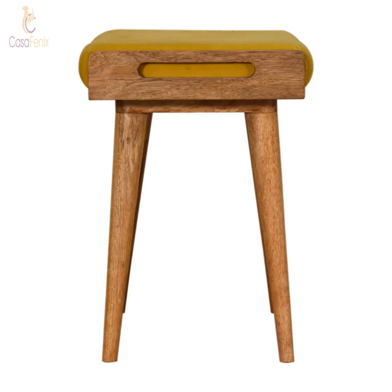 Mustard Velvet Tray Nordic Style Footstool Solid Mango Wood - CasaFenix