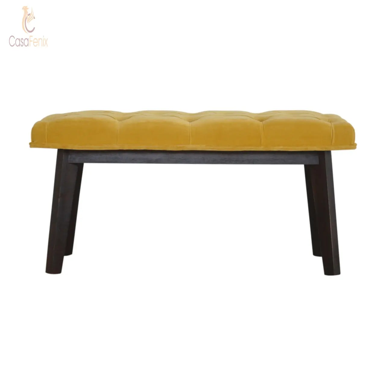 Mustard Yellow Velvet Hallway Upholstered Bench - CasaFenix