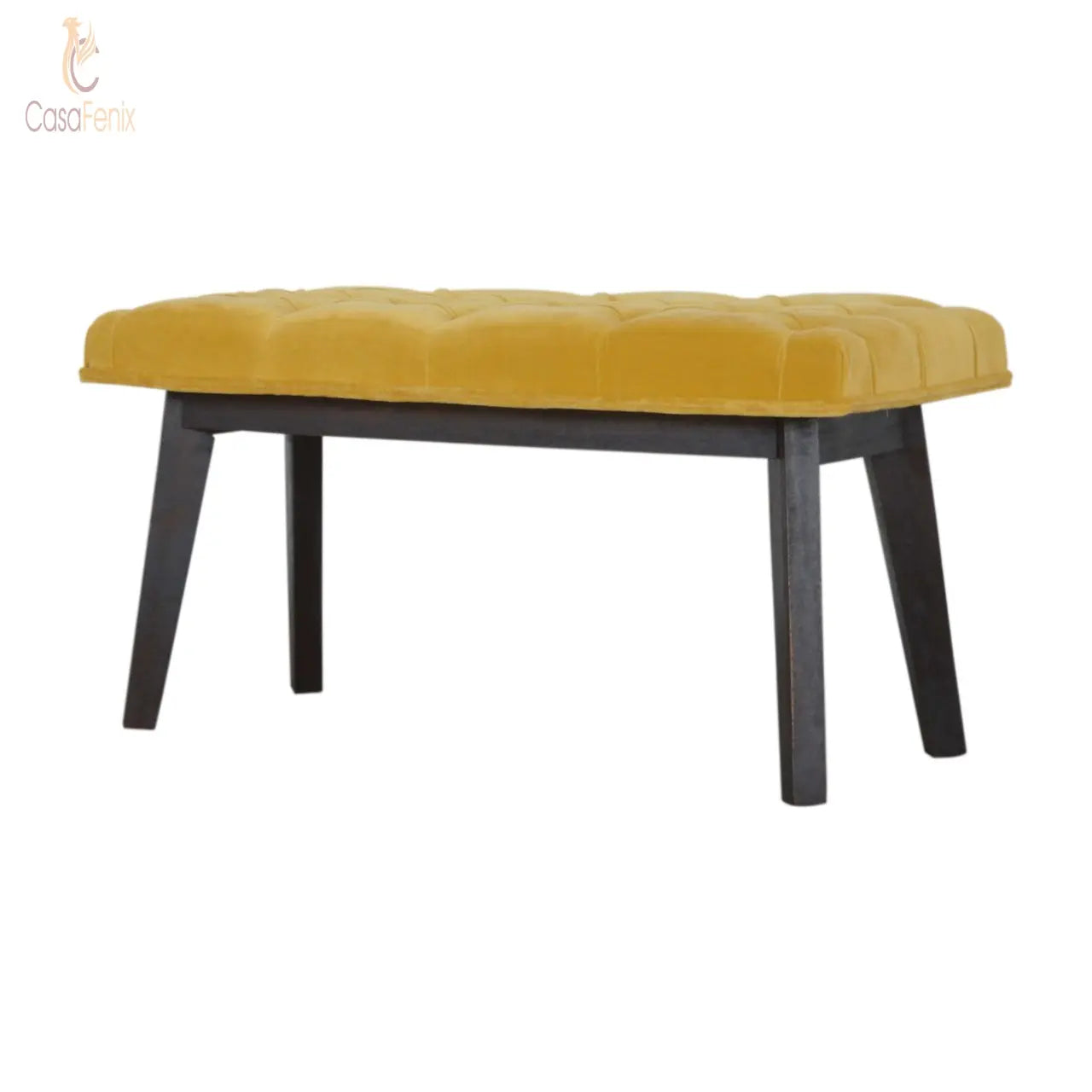 Mustard Yellow Velvet Hallway Upholstered Bench - CasaFenix