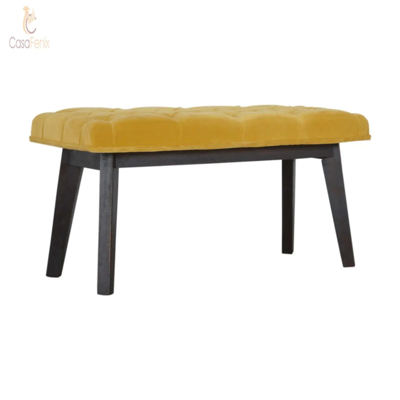 Mustard Yellow Velvet Hallway Upholstered Bench - CasaFenix