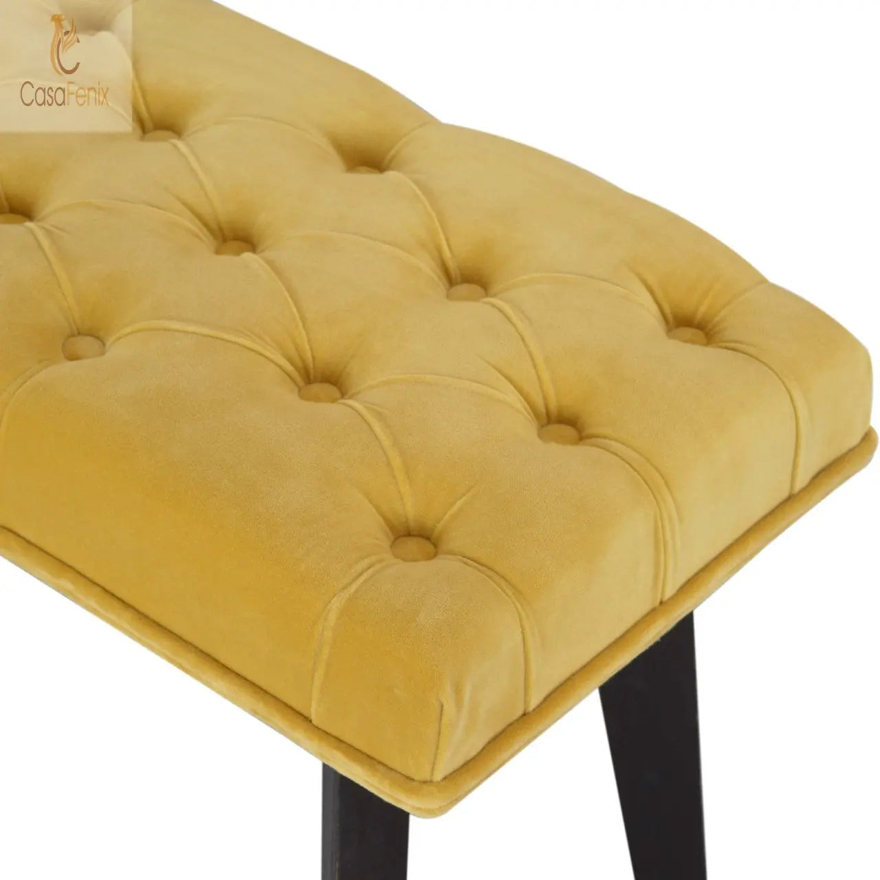 Mustard Yellow Velvet Hallway Upholstered Bench - CasaFenix