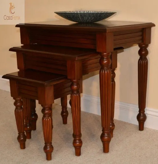 Nest of 2 Tables Column Range Solid Mahogany Coffee Table Column Georgian Collection - CasaFenix