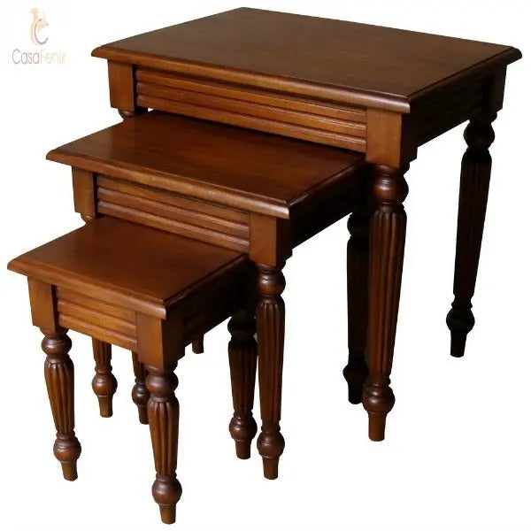 Nest of 2 Tables Column Range Solid Mahogany Coffee Table Column Georgian Collection - CasaFenix