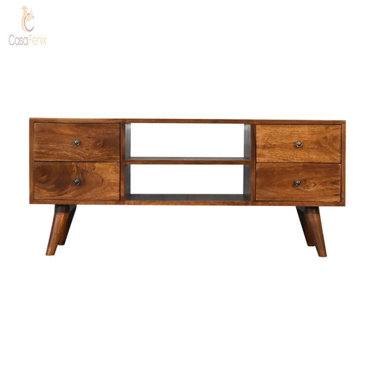 Nordic Chestnut Entertainment Unit Wide TV Stand 4  Drawers Solid Mango Wood - CasaFenix