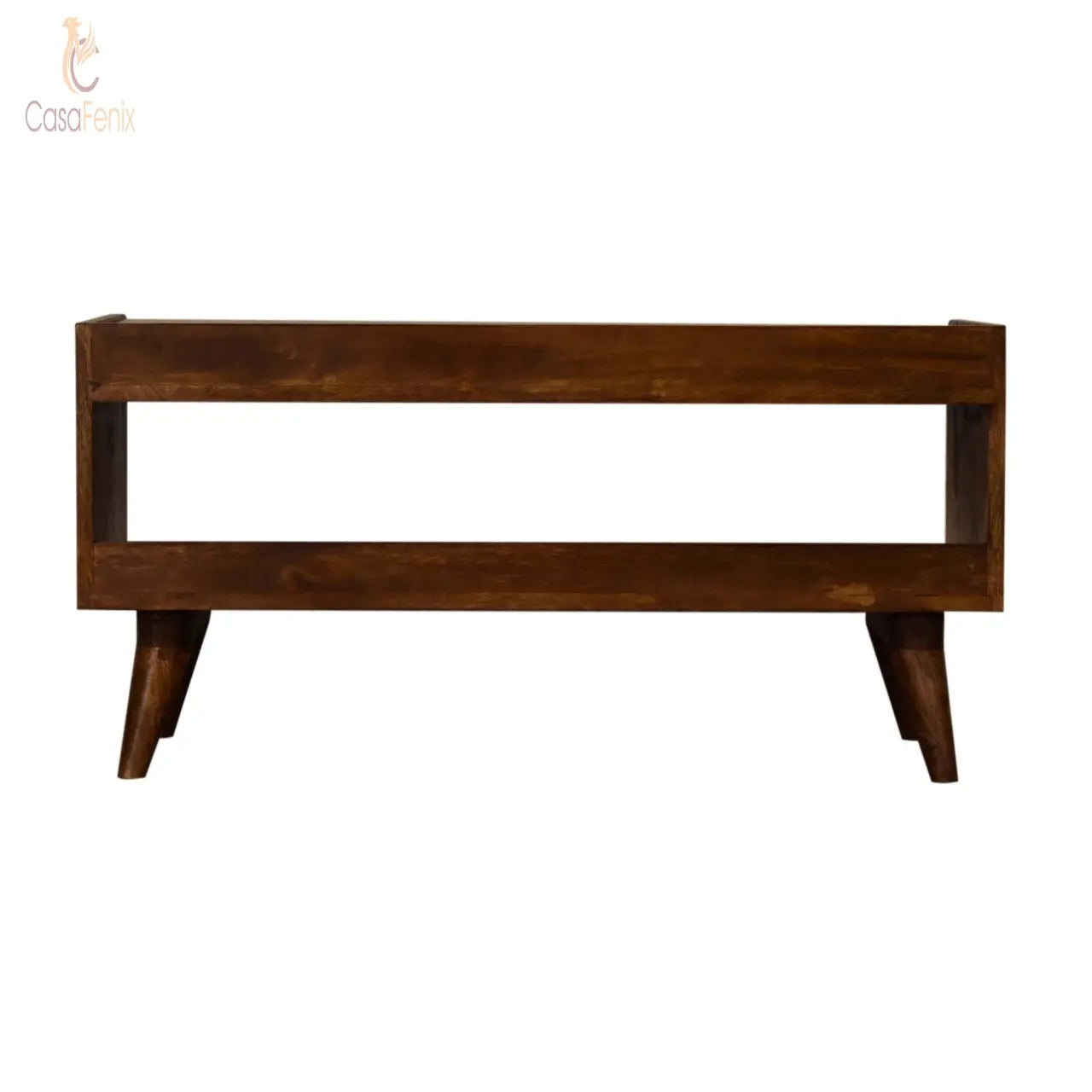 Nordic Chestnut Finish Storage Bench with Seat Pad Solid Mango Wood - CasaFenix