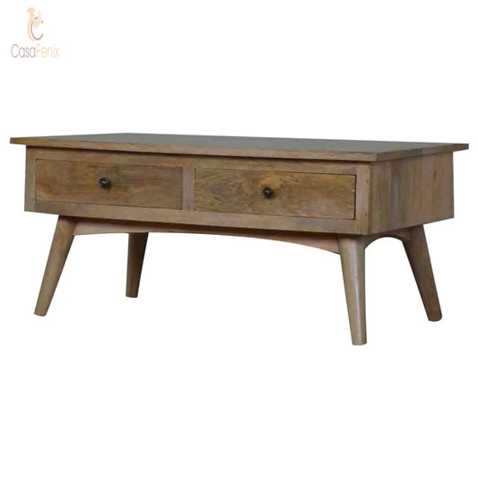 Nordic Style 2 Drawer Coffee Table 100% Mango Wood - CasaFenix