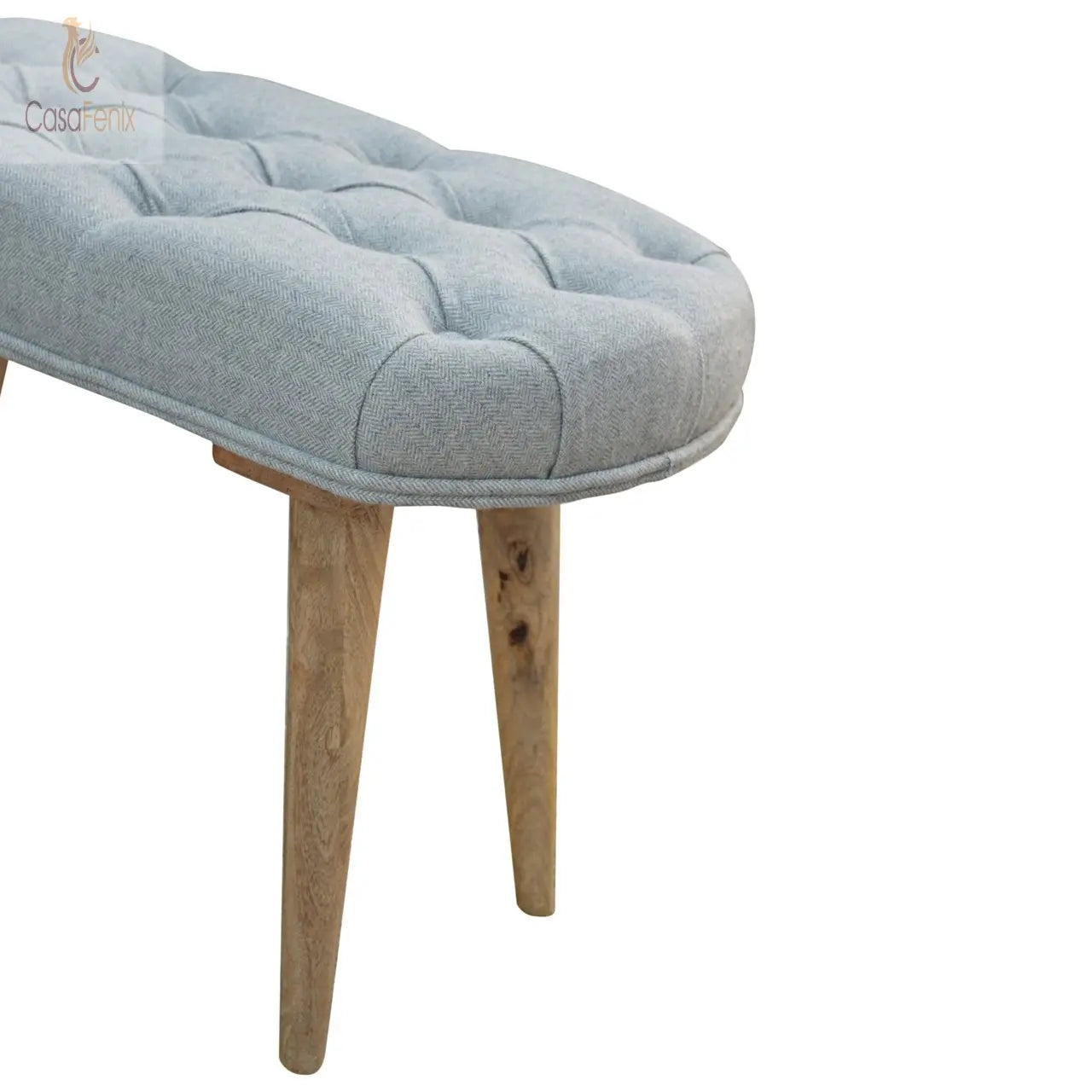 Nordic Style Bench with Deep Upholstered Buttoned Grey Tweed Top - CasaFenix