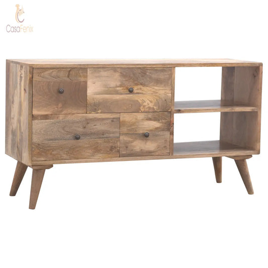 Nordic Style Multi Drawer Media Unit 100% solid mango wood, with a smooth oak-ish finish - CasaFenix