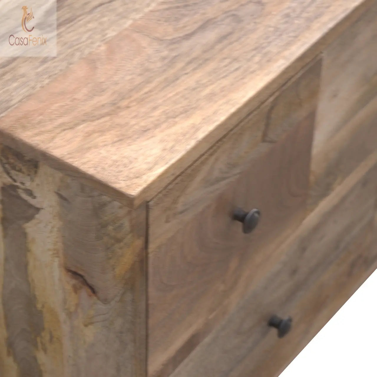 Nordic Style Multi Drawer Media Unit 100% solid mango wood, with a smooth oak-ish finish - CasaFenix