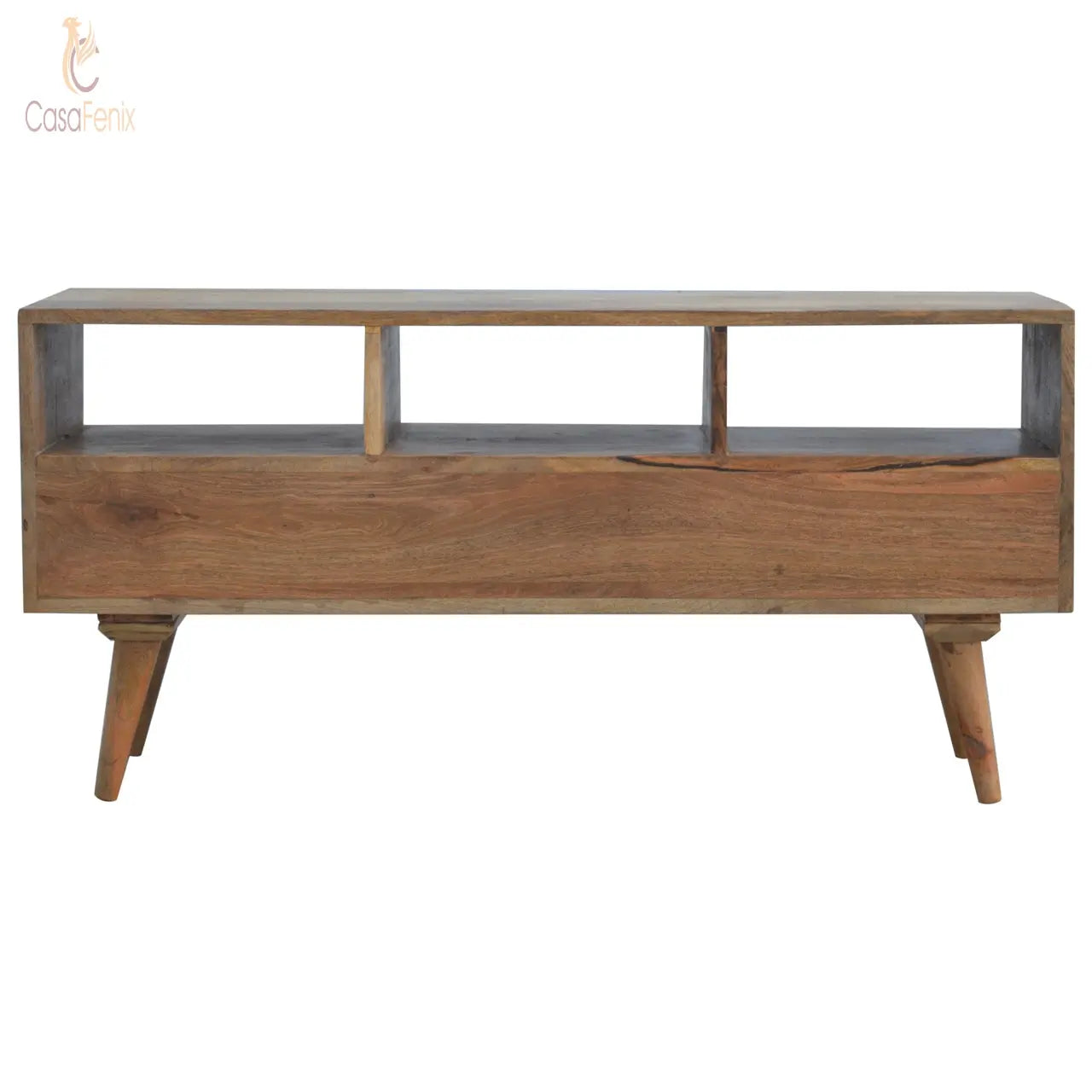 Nordic Style TV Unit with 3 Drawers 100% solid mango wood, in a fine oak-ish finish - CasaFenix