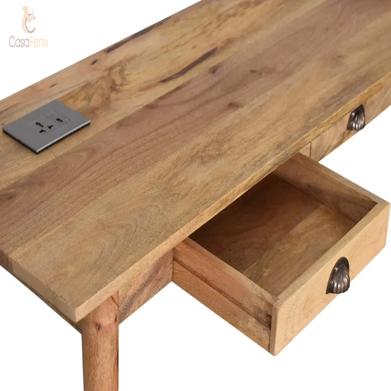 Nordic Style Writing Desk with 2 Drawers and Laptop Desk. 3 pin plug socket and USB port - CasaFenix