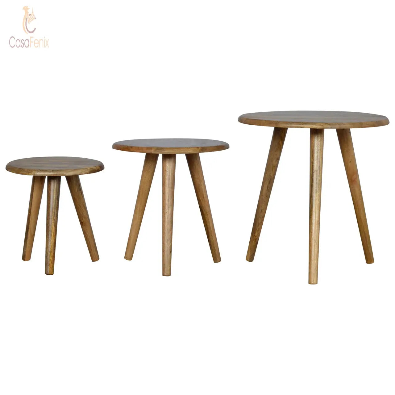 Oak-ish Nordic 3 Nesting Stools 100% Solid Mango Wood - CasaFenix