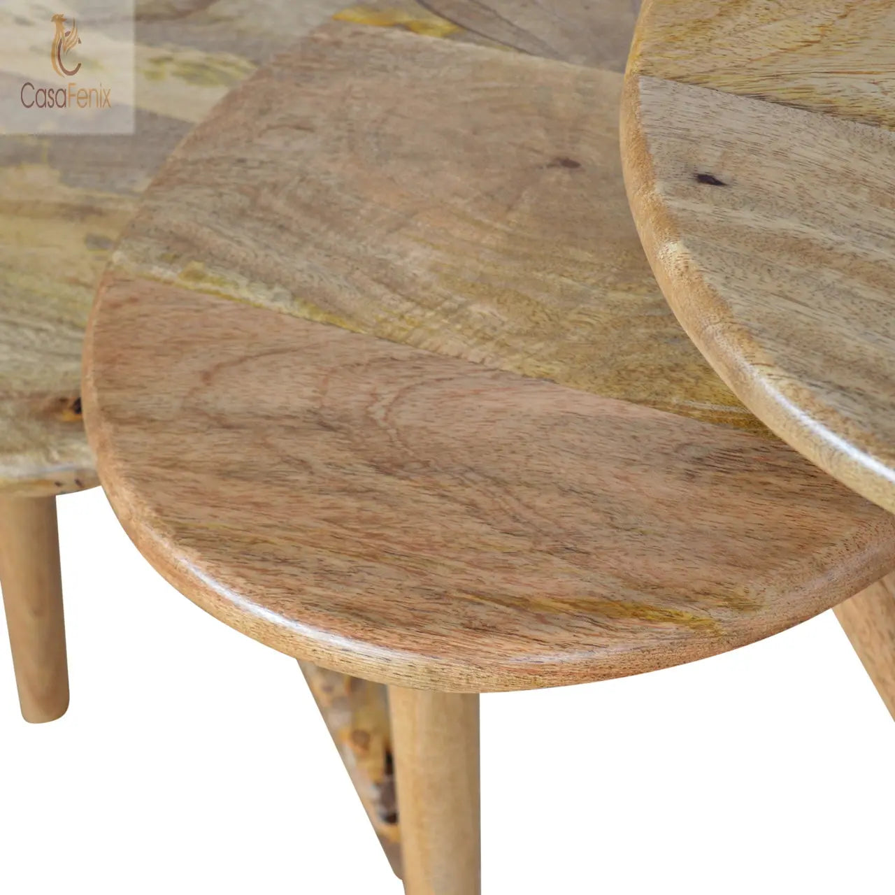 Oak-ish Nordic 3 Nesting Stools 100% Solid Mango Wood - CasaFenix