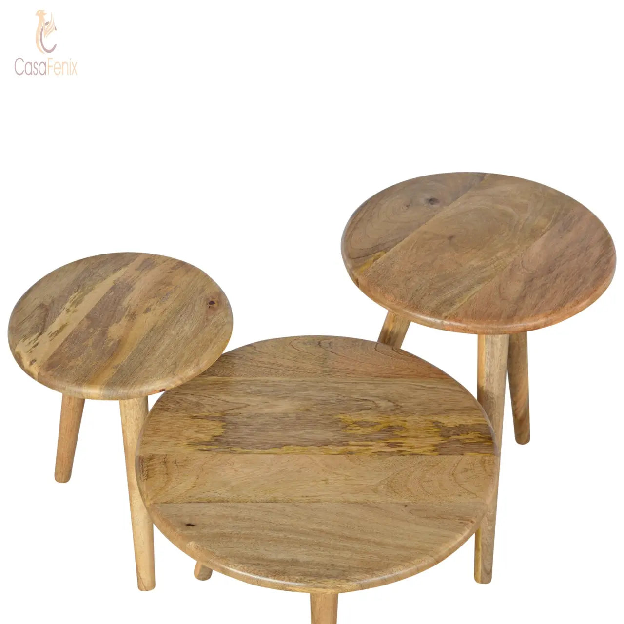 Oak-ish Nordic 3 Nesting Stools 100% Solid Mango Wood - CasaFenix