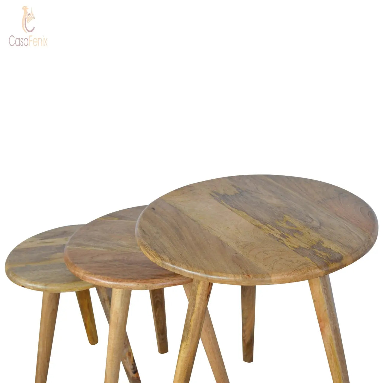 Oak-ish Nordic 3 Nesting Stools 100% Solid Mango Wood - CasaFenix