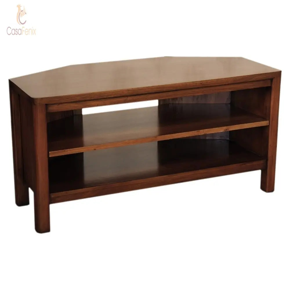 Open Front Widescreen Solid Mahogany Corner TV Unit - CasaFenix